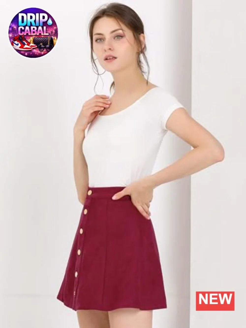 Faux Suede High Waisted A-Line Mini Skirt Front Button Closure